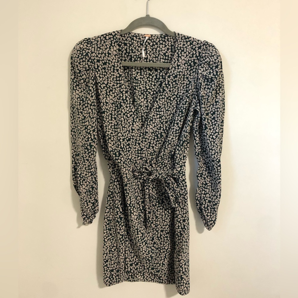 Free People Kinsley Floral Long Sleeve Wrap Mini Dress 0 - Picture 3 of 6